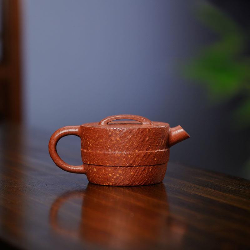 炮嘴汉瓦壶粗砂紫砂壶原矿红降坡茶具壶套装全手工朱泥茶壶