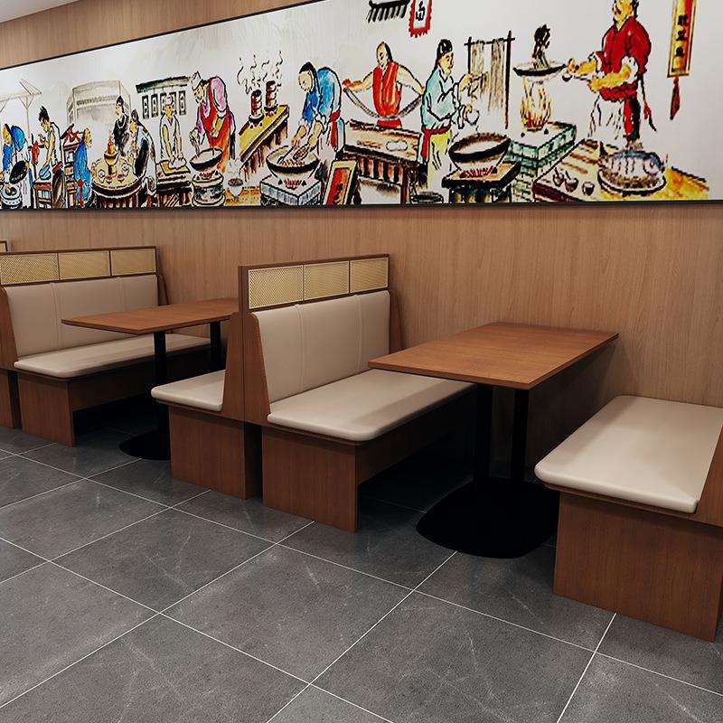 烘焙店餐饮店咖啡厅桌椅组合连锁主题餐厅西餐厅实木编藤卡座沙发