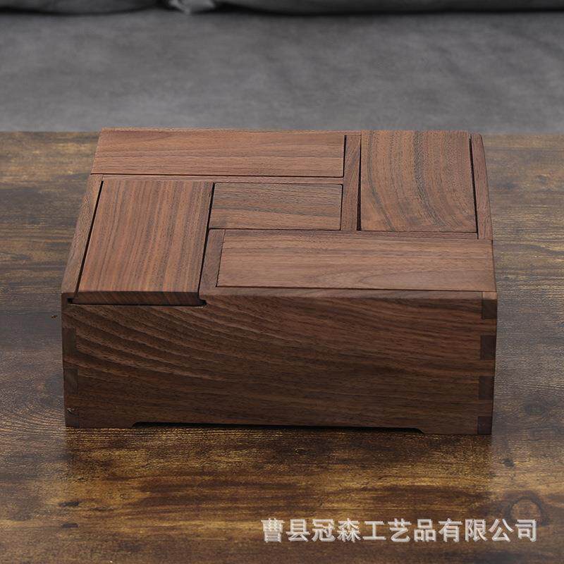 黑胡桃木多宝盒家用客厅日式带盖分格实木干果坚果储物盒收纳盒