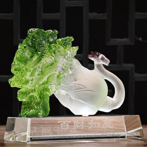 琉璃白菜摆件百财如意工艺品档商务送礼桌面装饰品摆设开业送礼