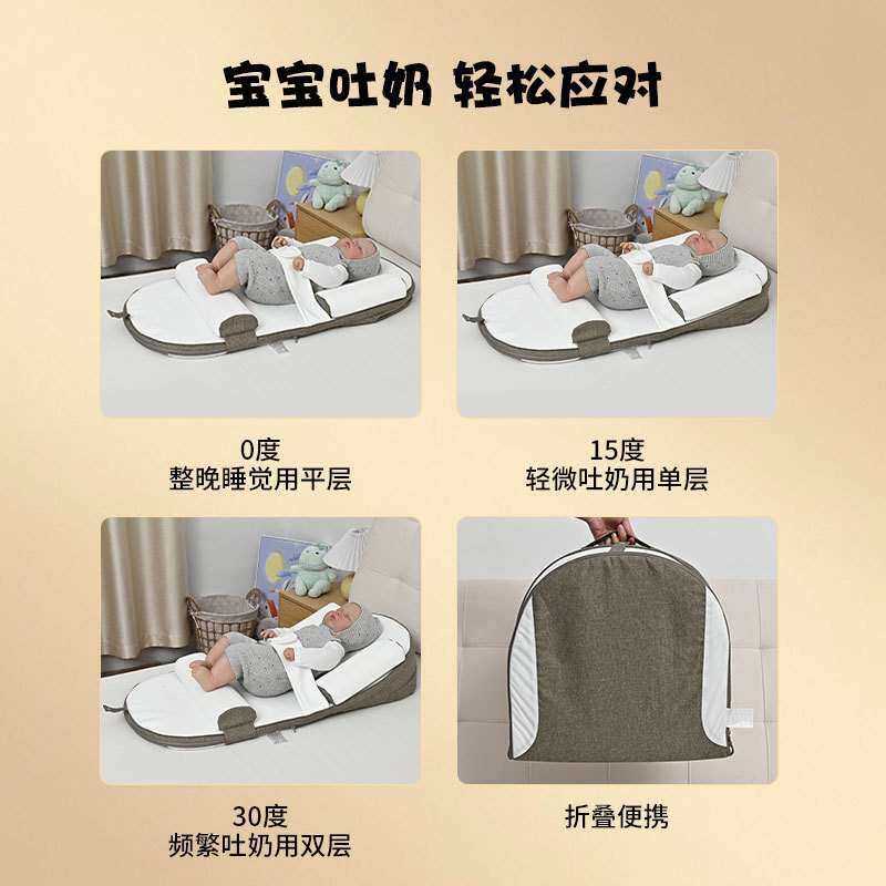新生婴儿斜坡枕a类防吐奶溢奶呛奶床中床护脊椎靠垫可调节斜坡垫