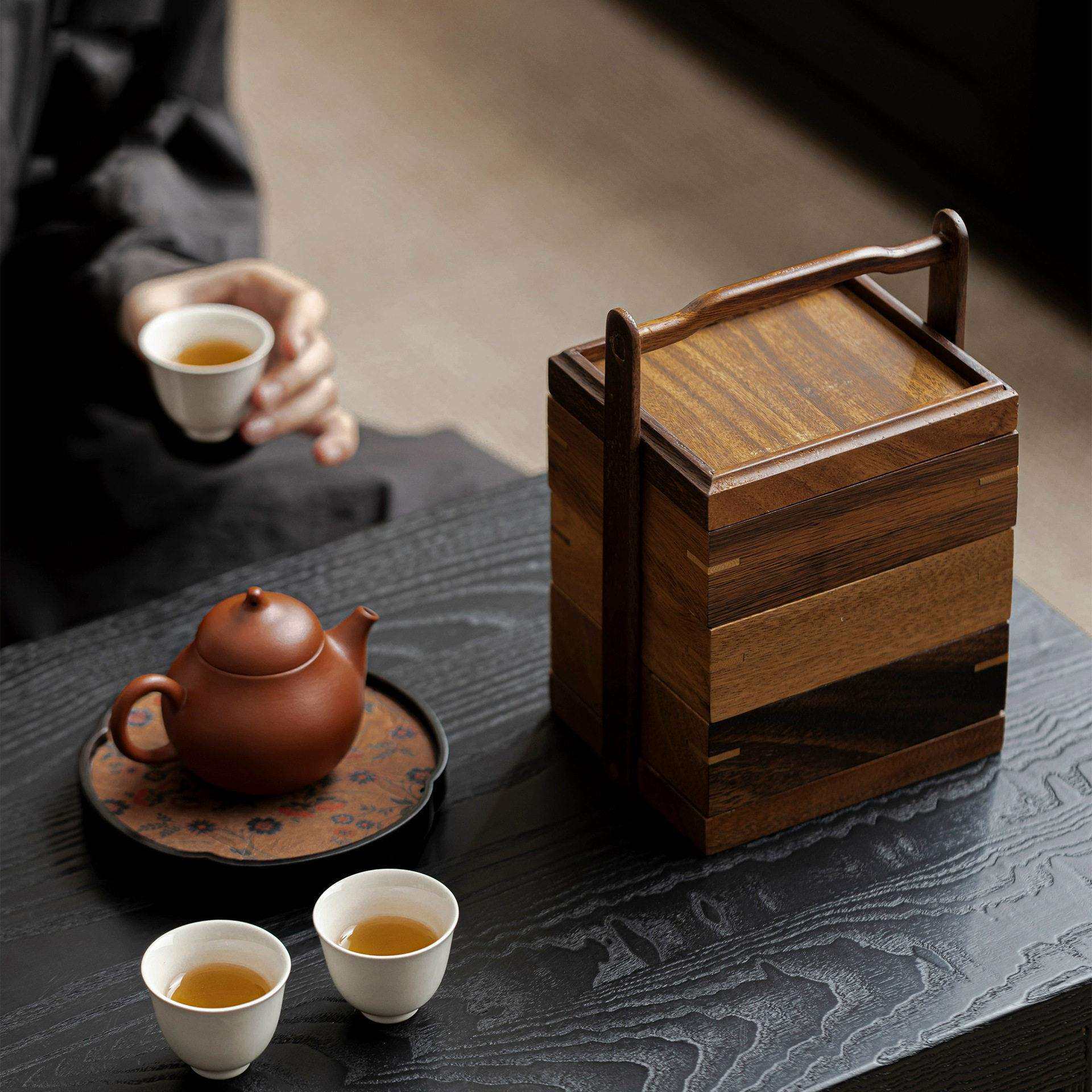 中式订婚结婚糕点摆台竹制托盘煮茶点心碟复古提篮井字茶杯垫杯托