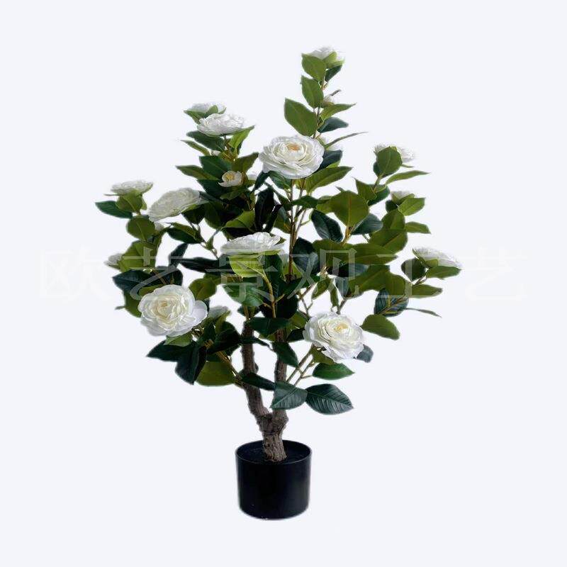 仿真植物花山茶花树北欧真绿植盆景客厅落地装饰摆设盆栽玫瑰