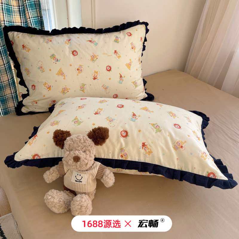 春夏全棉韩版小清新印花四件套纯棉花边款简约田园风被套床笠款