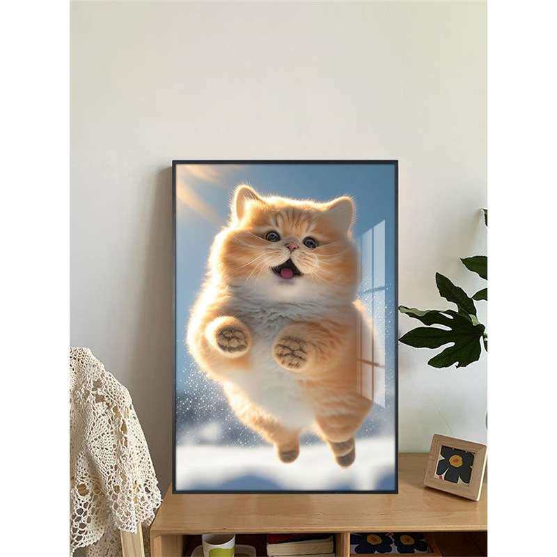 可爱猫咪挂画房间卧室猫咖馆宠物店装饰画咖啡厅奶茶店墙壁画