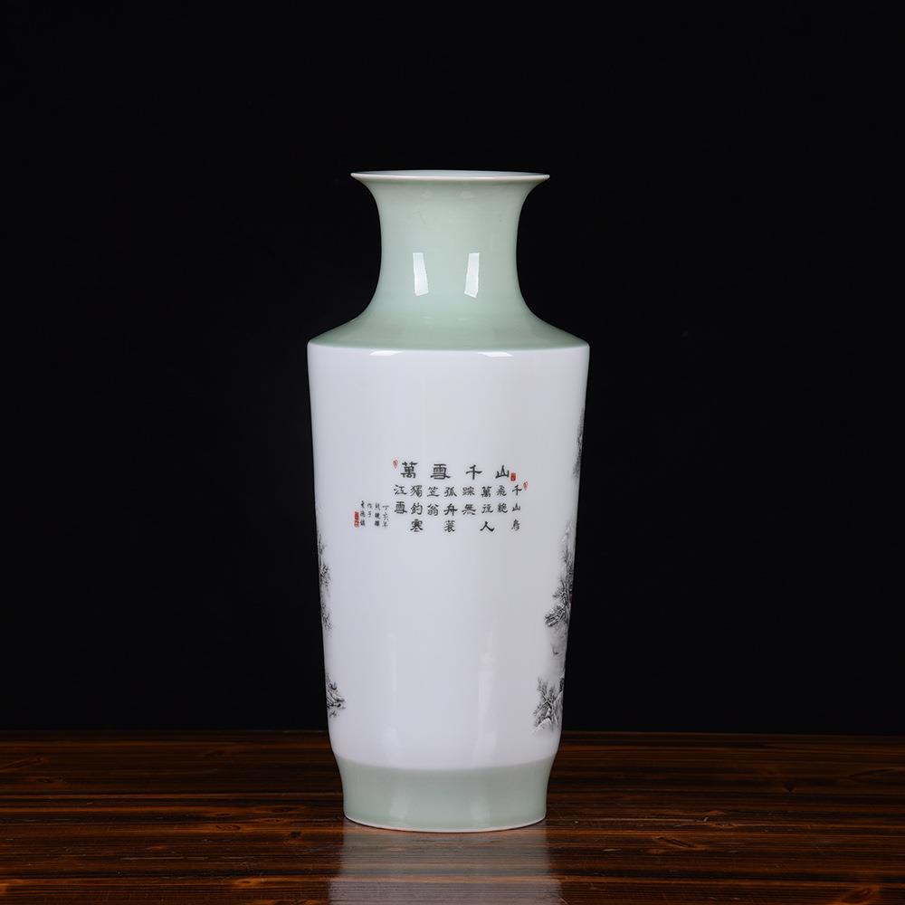 2024新款雪景山水花鸟陶瓷花瓶青釉边中式花插艺术花瓶简约家饰品