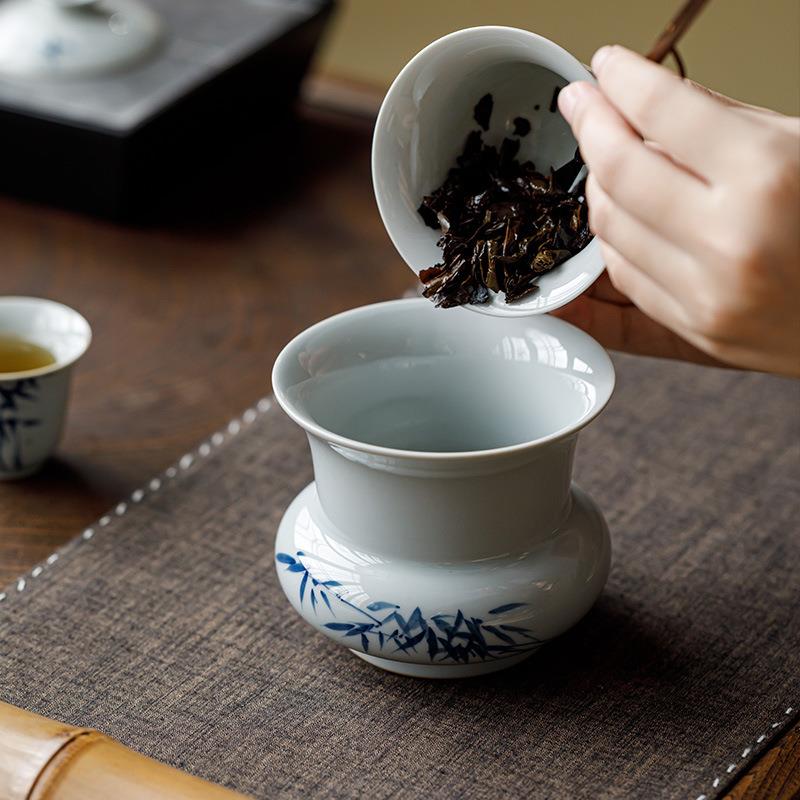 观岚陶瓷青花蓝竹建水茶渣缸高端杯洗水孟茶洗废水缸茶道零配件
