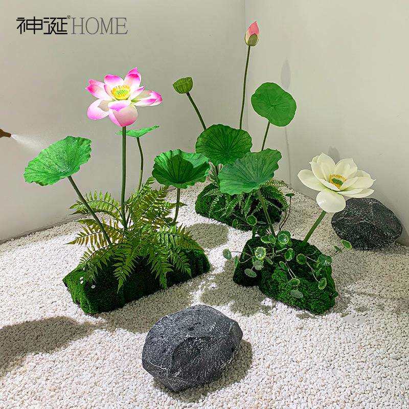莲花荷花仿真花造景酒店大堂公司橱窗场景布置庭院假花装饰绿植物