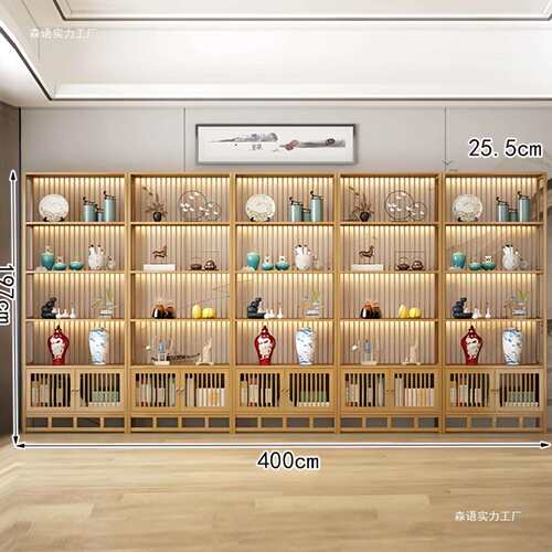 博古架置物架新中式竹制品多宝阁茶室博古架摆件新商用隔断展示柜