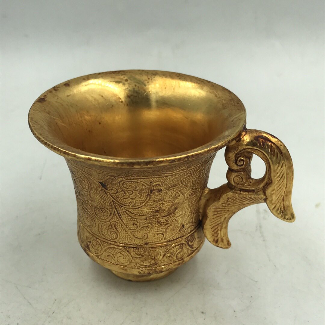 古玩杂项仿古仿铜 天鹿杯酒杯摆件居家装饰小摆件乡下收老物件