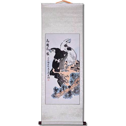 纯手绘国画李苦禅双鹰图瞻远瞩公室客厅书房装饰挂画禅意画