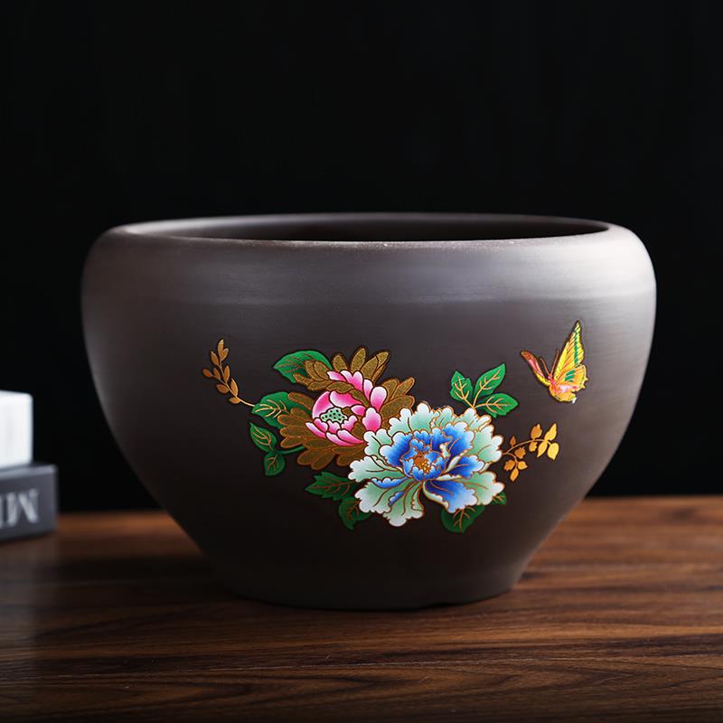 碗莲睡莲紫砂缸室内无孔特大中小号荷花绿萝铜钱草水培花盆陶瓷