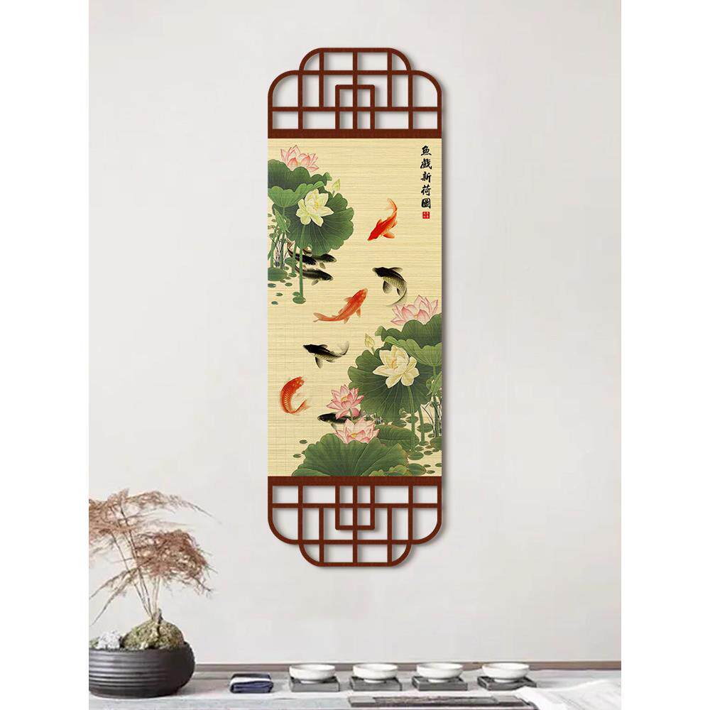 富贵牡挂丹鱼图竹MZE挂画口装饰画竹挂画室入客茶厅书房竹画