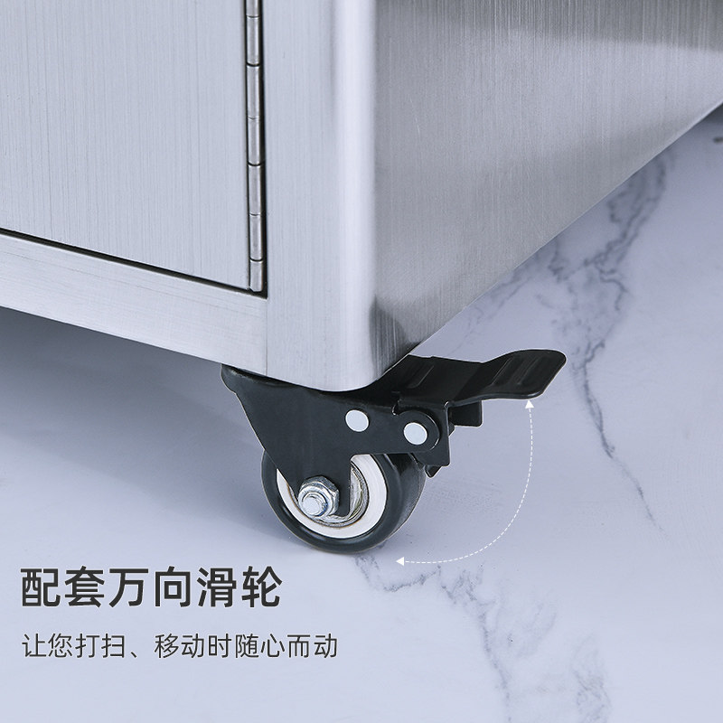 家用厨房全不锈钢餐边柜碗柜柜子储物收纳落地带滑轮置物柜可移动图片