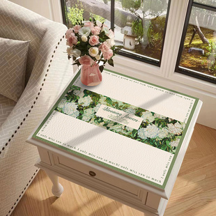 玫瑰氛围感卧室床头柜清新皮革桌垫复古茶几防水盖巾pvc桌面保护