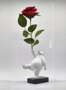 创意玫瑰花熊摆件家居饰品客厅摆件电视柜办公室桌面摆件装饰摆饰