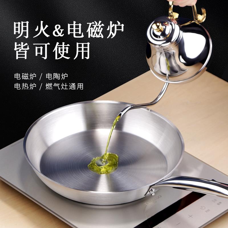 巨博不锈钢商用平底锅家牛排煎锅厚底西餐锅电磁炉专用复合底炒锅