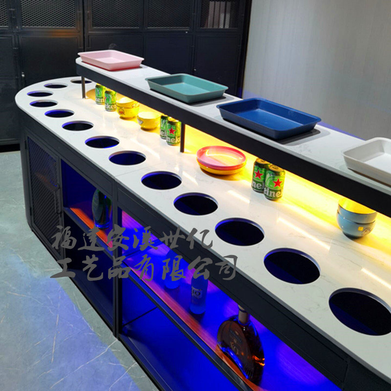 火锅店调料台自助串串香调味台大理石酱料台椭圆小料台双面水果台