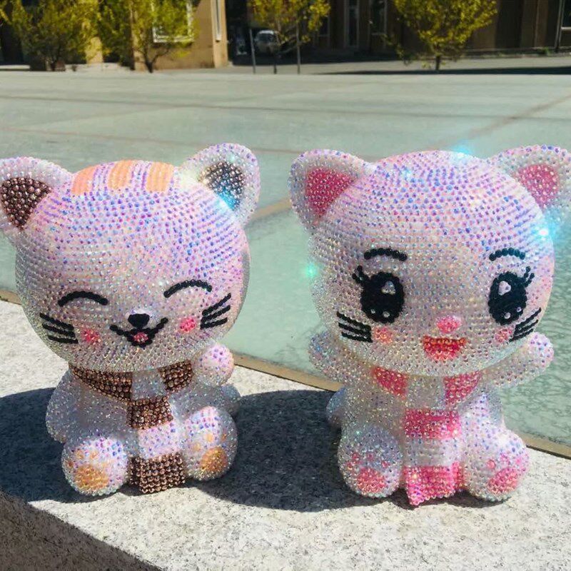 节日礼物少女心小猫存钱罐贴钻猫搪胶储蓄罐猫咪储钱罐粘钻摆件