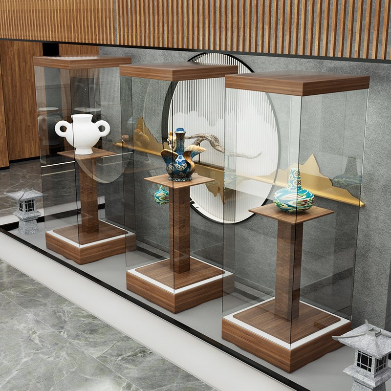 瓷器古玩展示柜旋转展台超白玻璃展柜定制