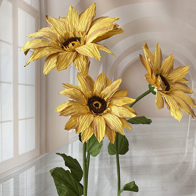 向日葵纸花婚庆假花婚礼舞台装饰花T台路引花橱窗摄影手工仿真花