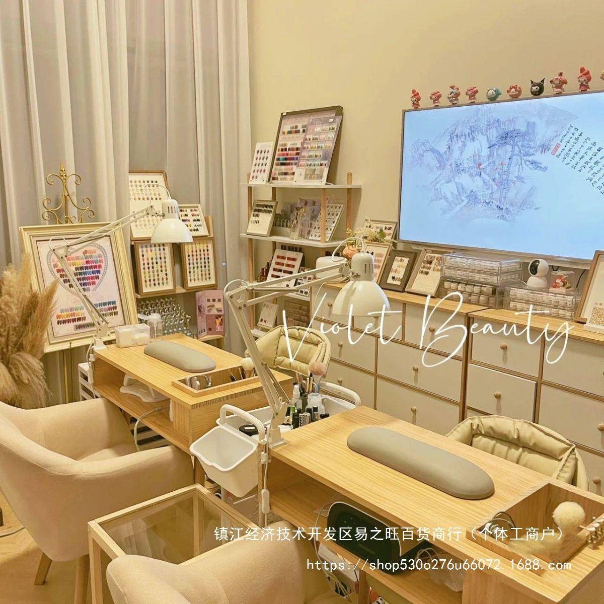 实木美甲桌吸尘器镶嵌式日式单人美甲桌子小型网红美甲桌椅工作台