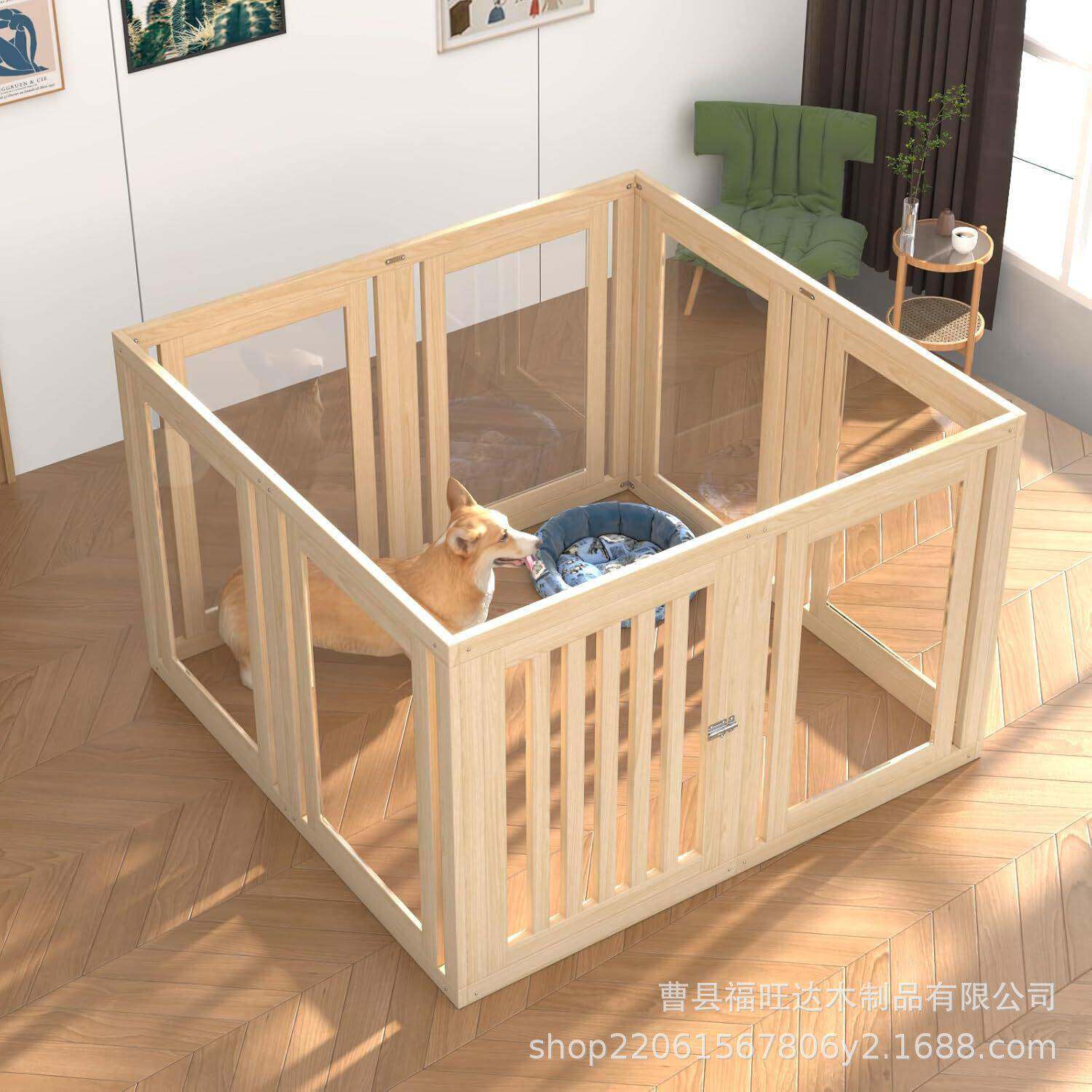 木质宠物围栏带门的木制小狗围栏室内狗笼子狗狗栅栏中小型犬护栏