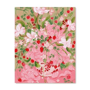 【特惠捡漏插画Yukiko Noritake复刻艺术版画粉色花卉装饰画芯