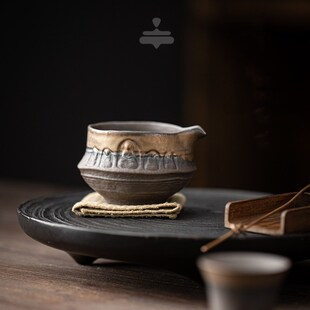 鎏金铁釉粗陶敦煌公道杯茶海分茶器匀茶杯手工复古国风古早烧公杯