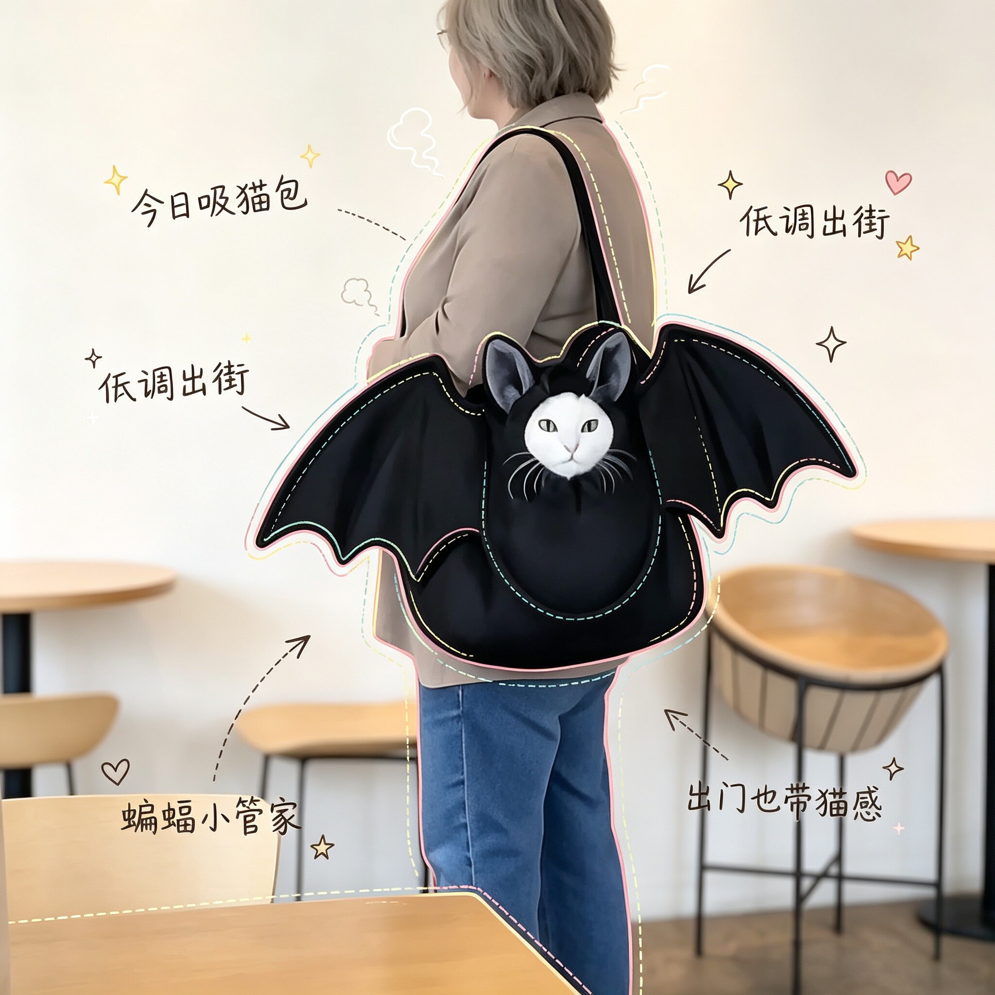 蝙蝠宠物外出包！趣味可露头猫猫背包/箱包