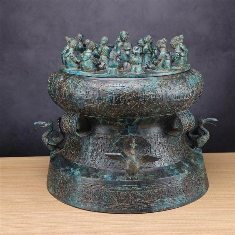 古青铜器鼓人物贮贝器做旧储备器收藏品摆件博古架博物馆送礼