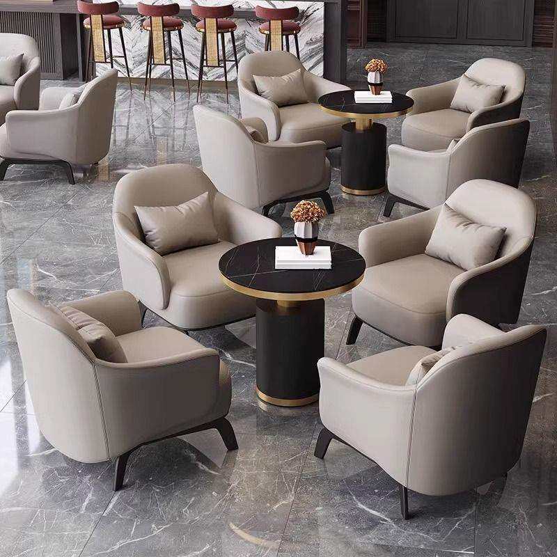 意式单人沙发椅前台接待桌椅组合轻奢酒店展厅洽谈办公区休闲椅子
