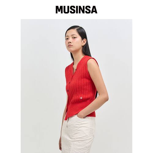 AEDITEM 不对称针织开衫-RED韩国官网直邮进口MUSINSA