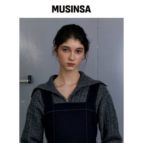 UNNOUT CABLE ZIP UP WOOL KNIT CARDIGAN - 灰韩国官网直邮进口