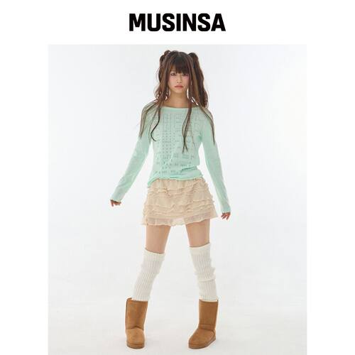 EXPIRED GIRL 颓废风针织迷你裙·奶油色 MUSINS韩国官网直邮进口