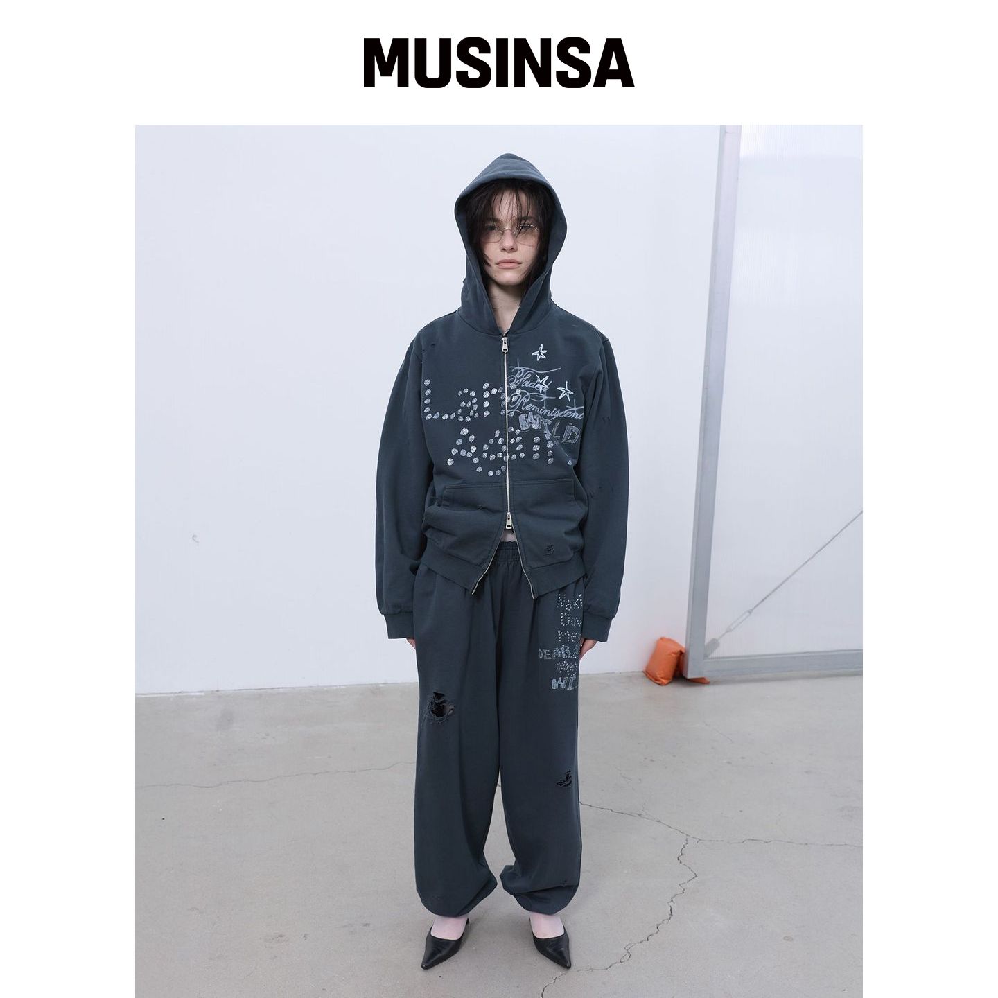 LCDC™ 灰色印花连帽拉链外套休闲宽松MUSINSA韩国官网直邮进口