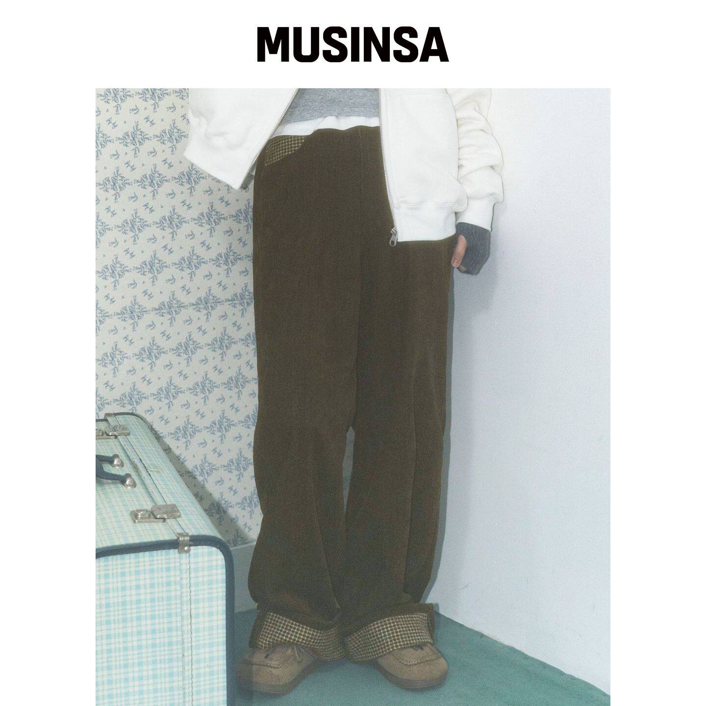 DELAYOFF 蜜桃护肤格纹卷边裤[棕色] MUSINSA韩国官网直邮进口