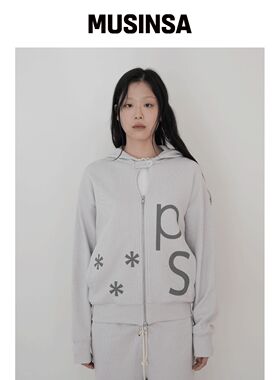 PEEVES PEEVES 华夫纹拉链连帽卫衣 / 浅灰色 MU韩国官网直邮进口
