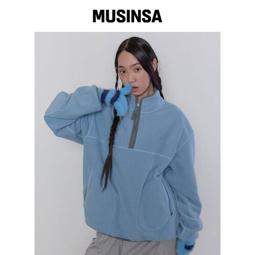 TYPESERVICE 半拉链抓绒套头衫[蓝色] MUSINSA韩国官网直邮进口