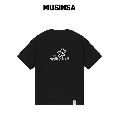 GRAVER [UNISEX]shine on 花朵微笑短袖T恤_黑色韩国官网直邮进口