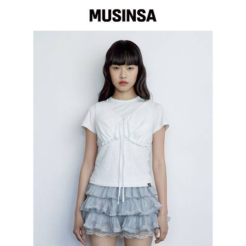 ROUGHNECK 荷叶边系带无袖上衣 白色 MUSINSA韩国直邮官方正品