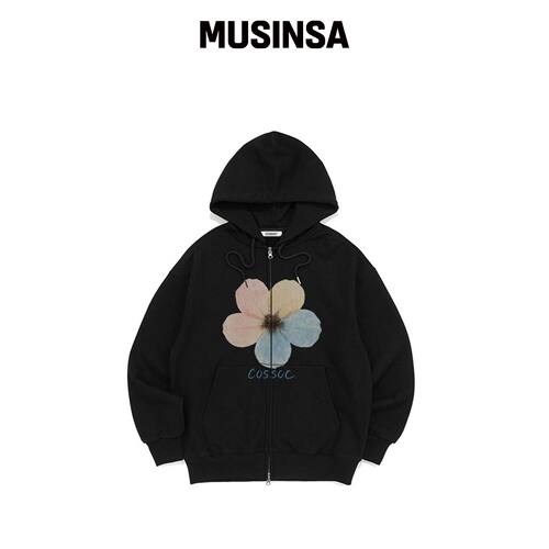 COSO 花卉双面拉链衫 (黑色)韩国官网直邮进口MUSINSA