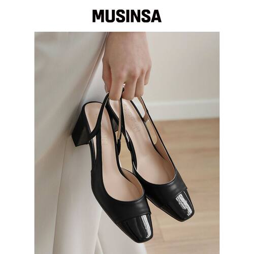 SAPPUN IRENA双色方形露跟鞋 (5/7cm) MUSINSA韩国直邮官方正品