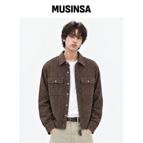 ROWDY 暗影格纹双口袋短款衬衫_雾褐色 MUSINSA韩国官网直邮进口