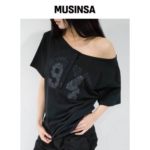 CHICKS 诺丁山亨利领单肩短袖黑色 MUSINSA韩国直邮官方正品