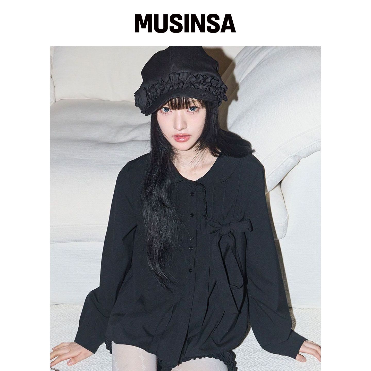 ILLIGO 蝴蝶结褶皱衬衫 黑色 MUSINSA韩国官网直邮进口图片