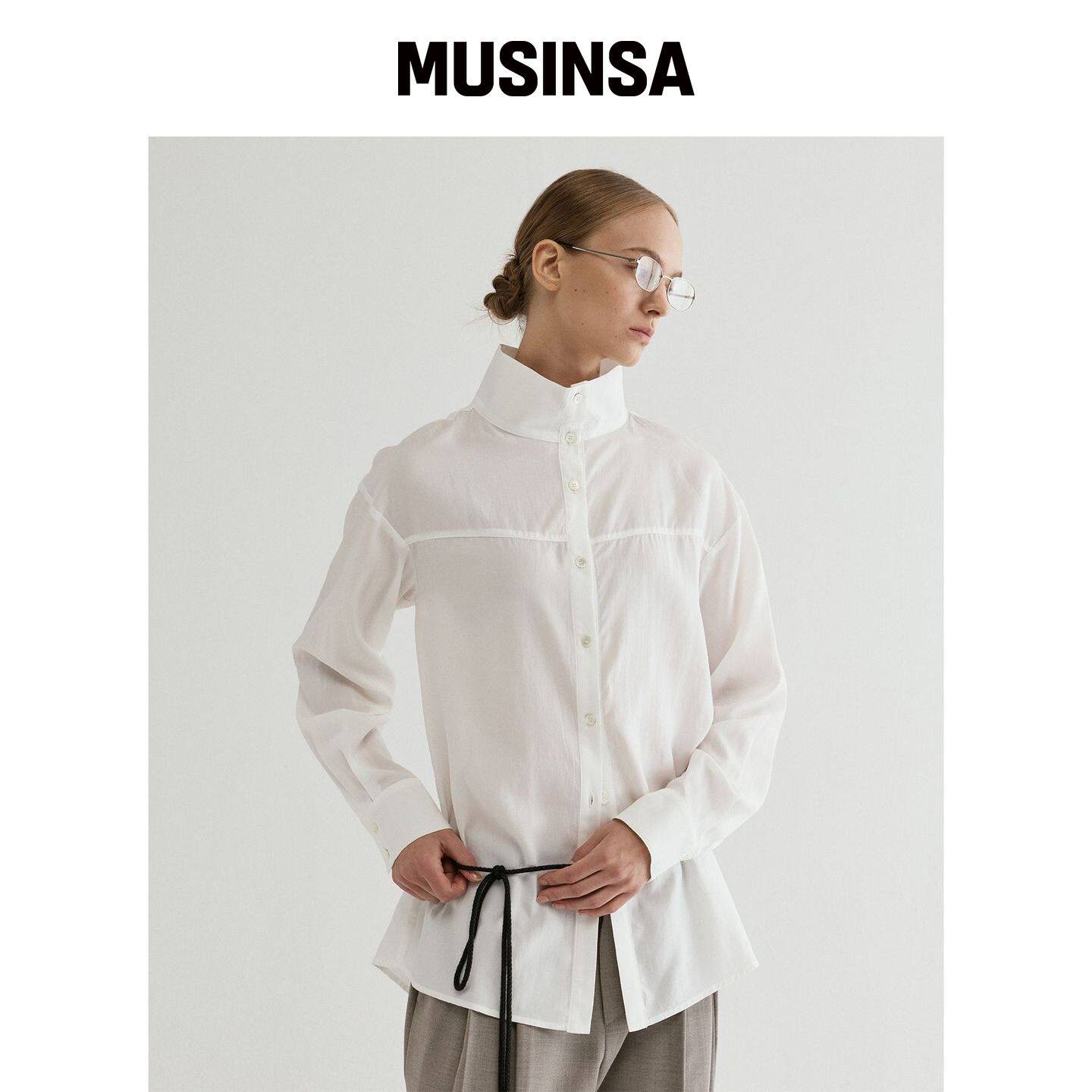 FROMWHERE 立领扣衬衫米白色 MUSINSA韩国官网直邮进口