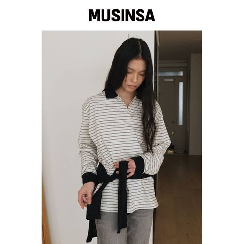 UNNOUT MINIMAL COLLARED T-SHIRT BLACK MUSINS韩国官网直邮进口