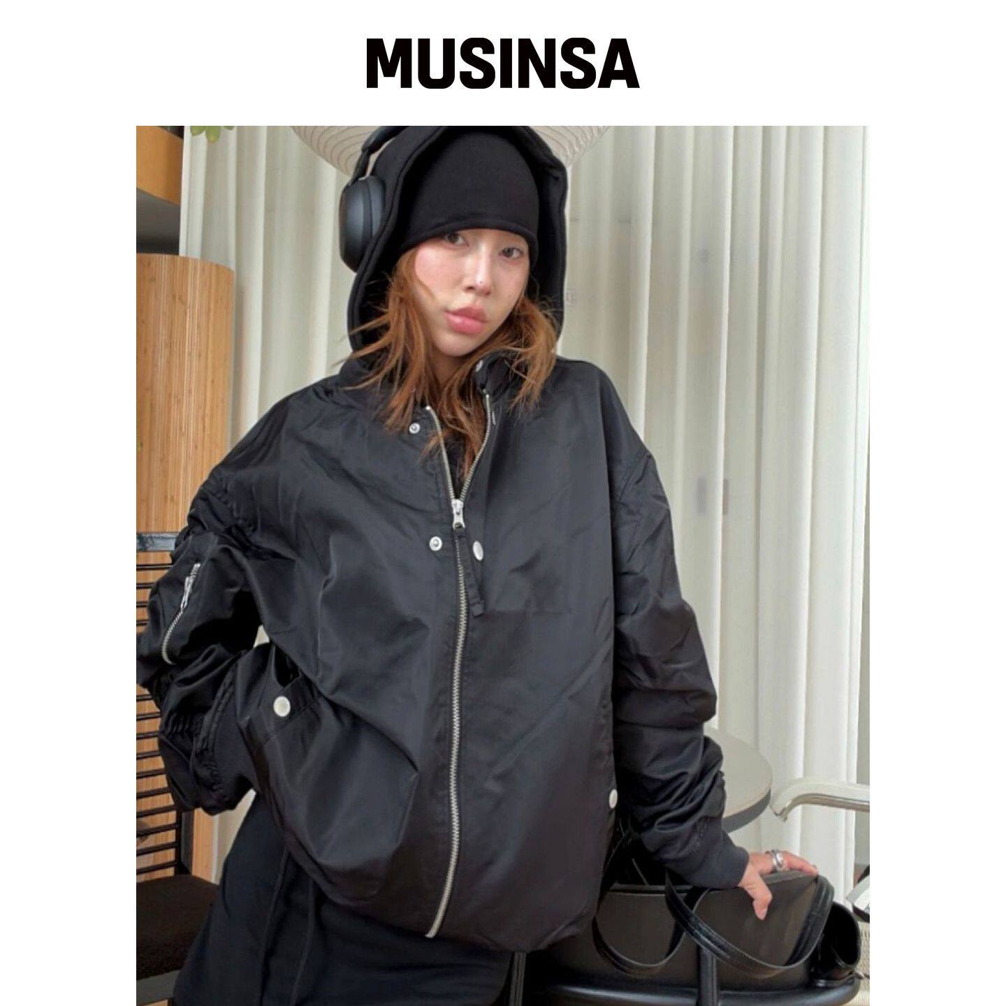 CURETTY C 双向连帽抽褶 ma1 黑色夹克 MUSINSA韩国官网直邮进口