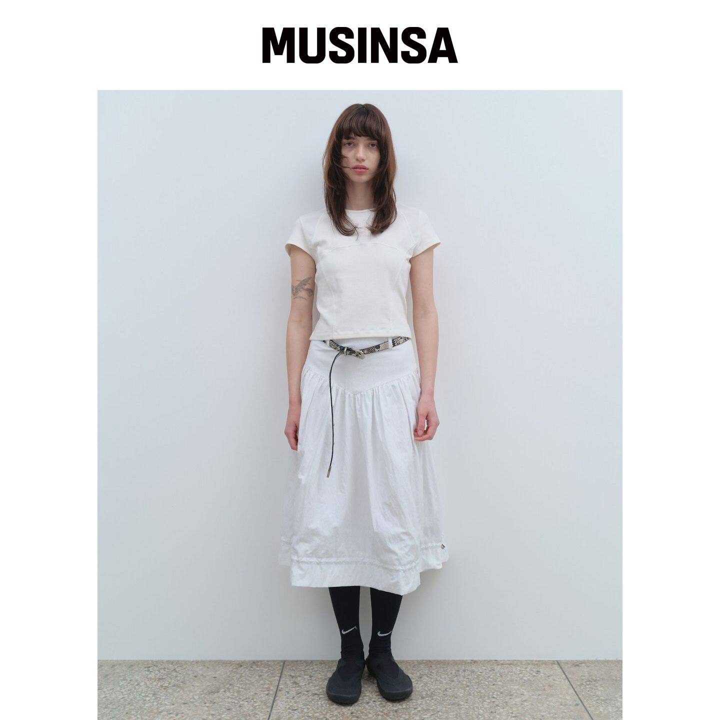 MILLO WOMEN 串绳气球中长裙 [白色] MUSINSA韩国官网直邮进口